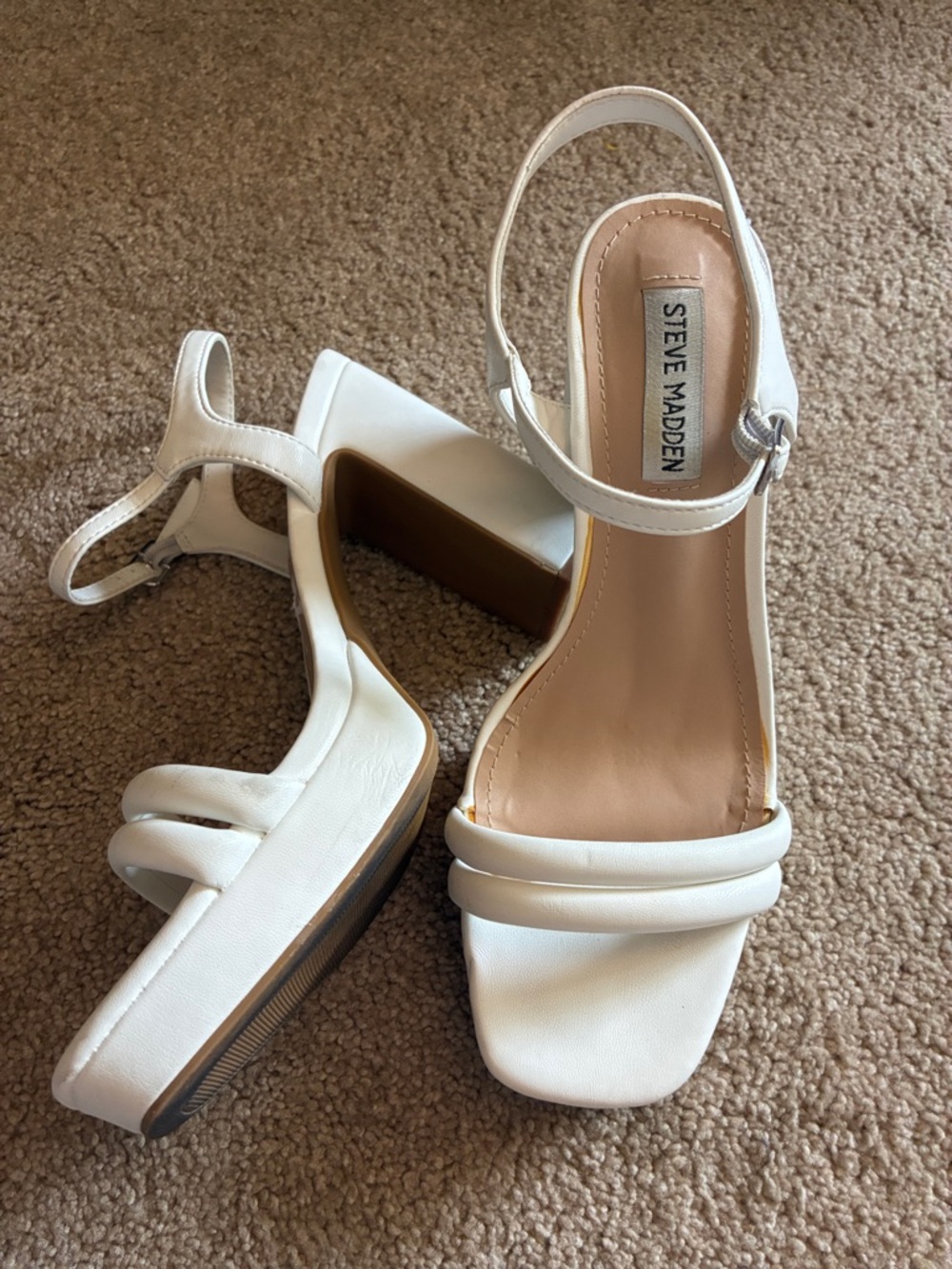 Steve Madden White Double-Strap Block Heel Sandals